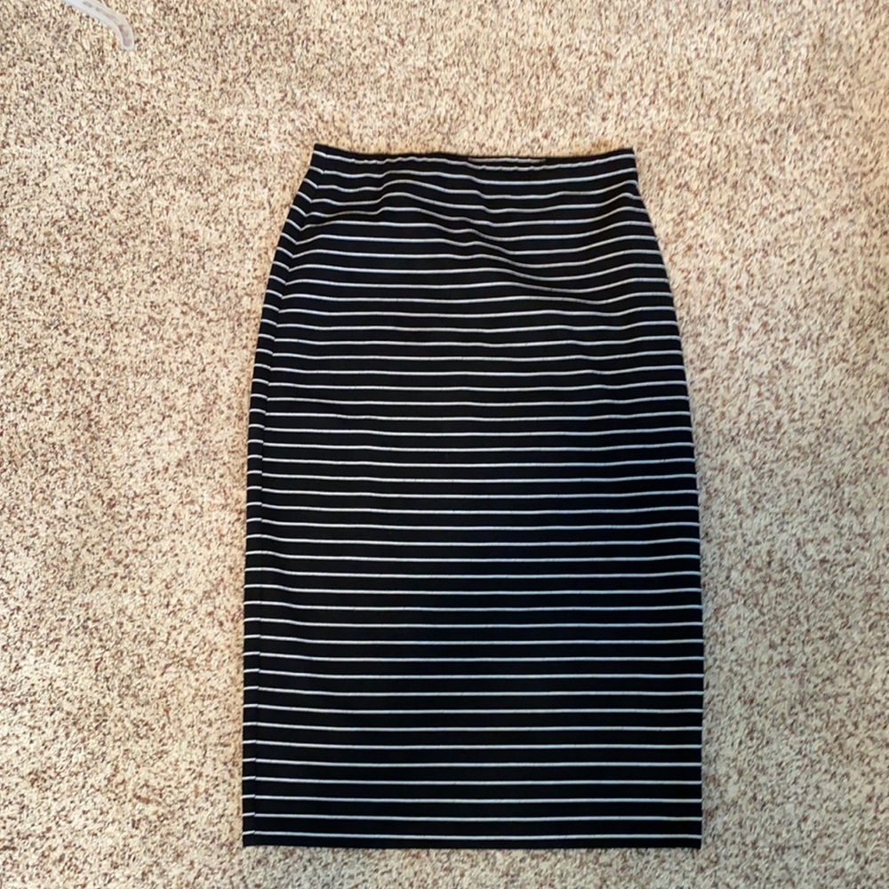 Long black and white striped skirt